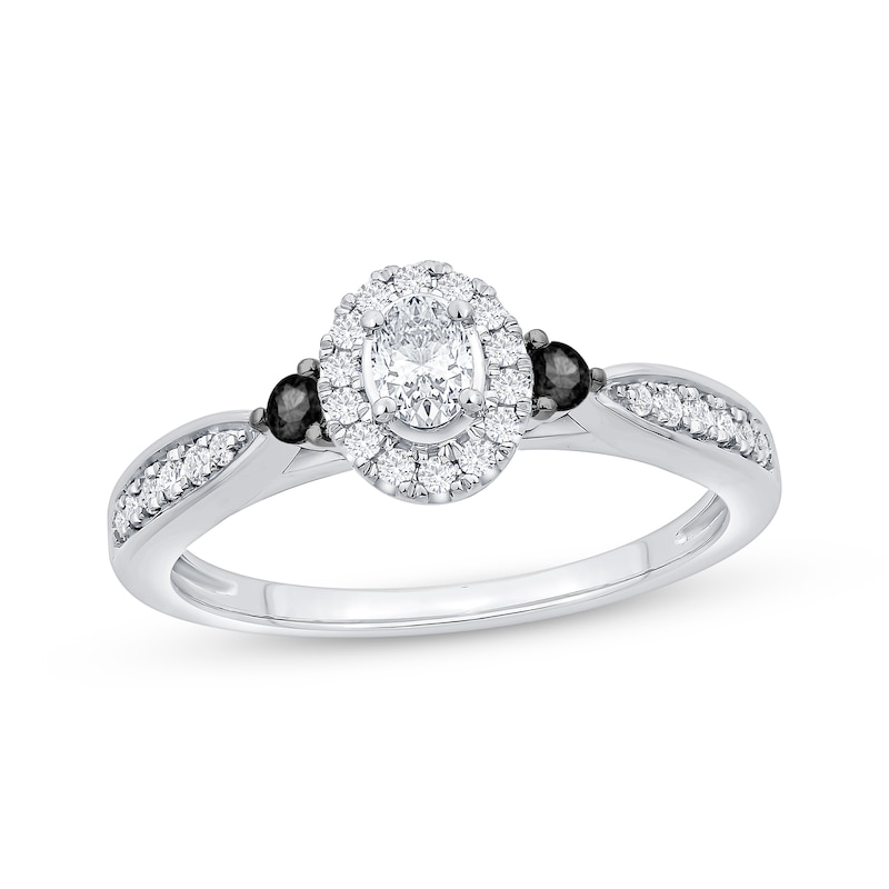 Main Image 1 of Now + Forever Oval-Cut White Diamond & Black Diamond Engagement Ring 3/8 ct tw 14K White Gold