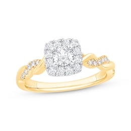 Now + Forever Round-Cut Diamond Cushion Halo Twist Engagement Ring 5/8 ct tw 14K Yellow Gold
