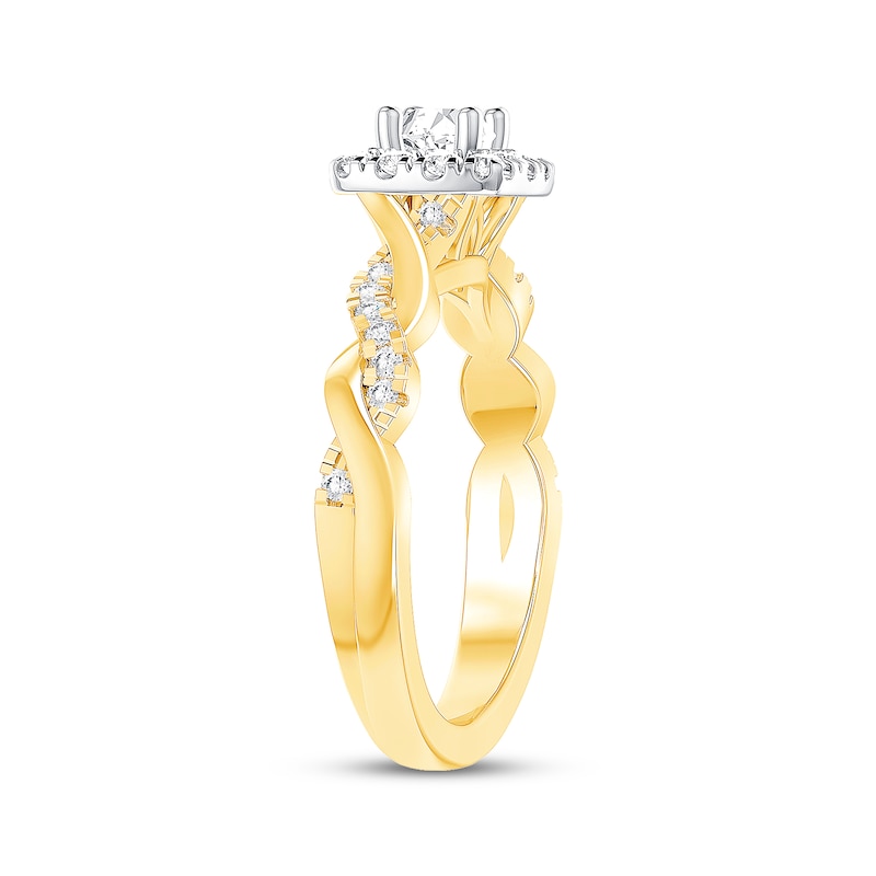 Main Image 2 of Now + Forever Round-Cut Diamond Cushion Halo Twist Engagement Ring 5/8 ct tw 14K Yellow Gold