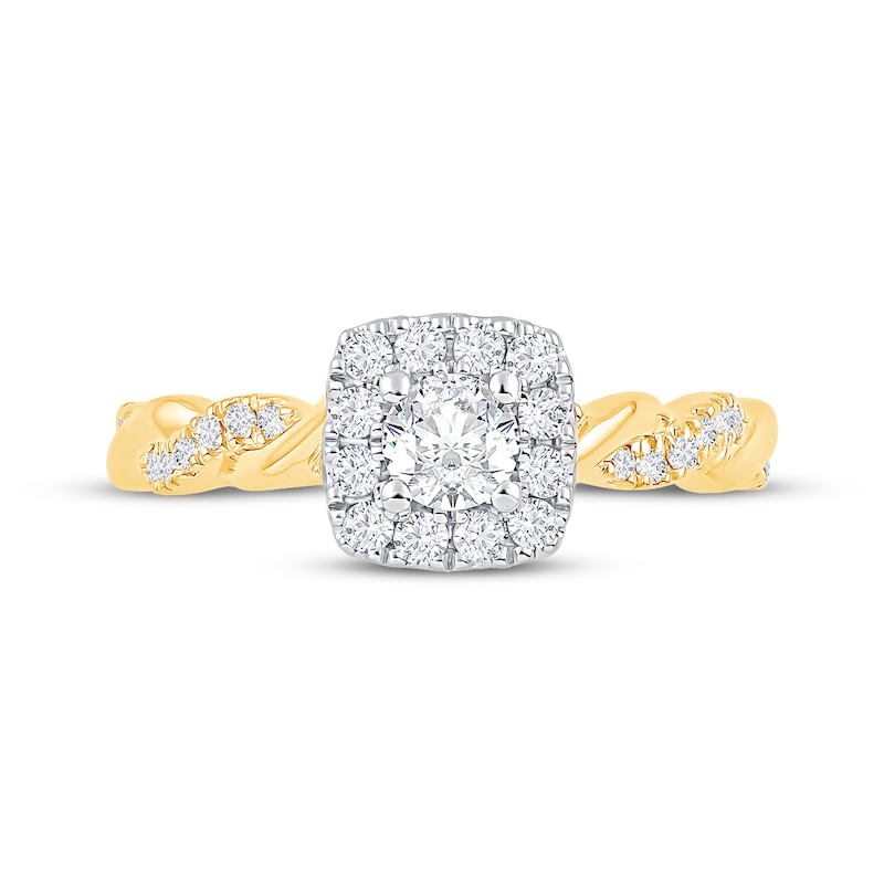 Main Image 3 of Now + Forever Round-Cut Diamond Cushion Halo Twist Engagement Ring 5/8 ct tw 14K Yellow Gold