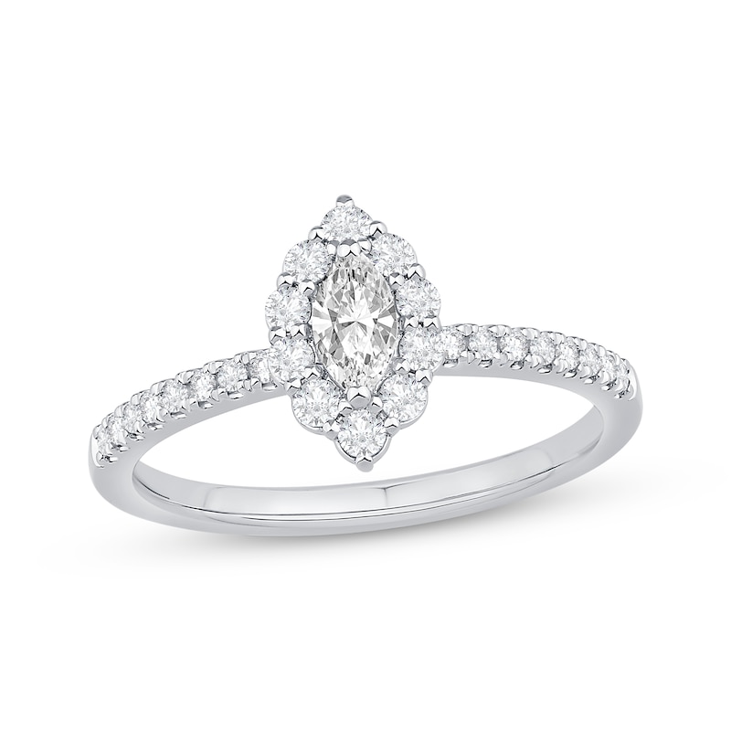 Marquise-Cut Diamond Halo Engagement Ring 1/2 ct tw 14K White Gold