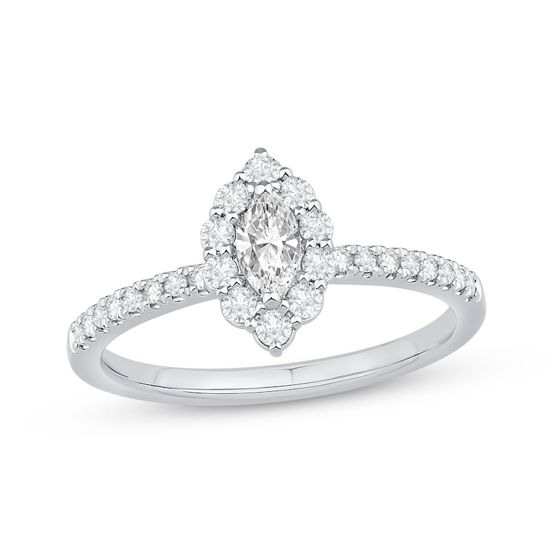 Main Image 1 of Now + Forever Marquise-Cut Diamond Halo Engagement Ring 1/2 ct tw 14K White Gold