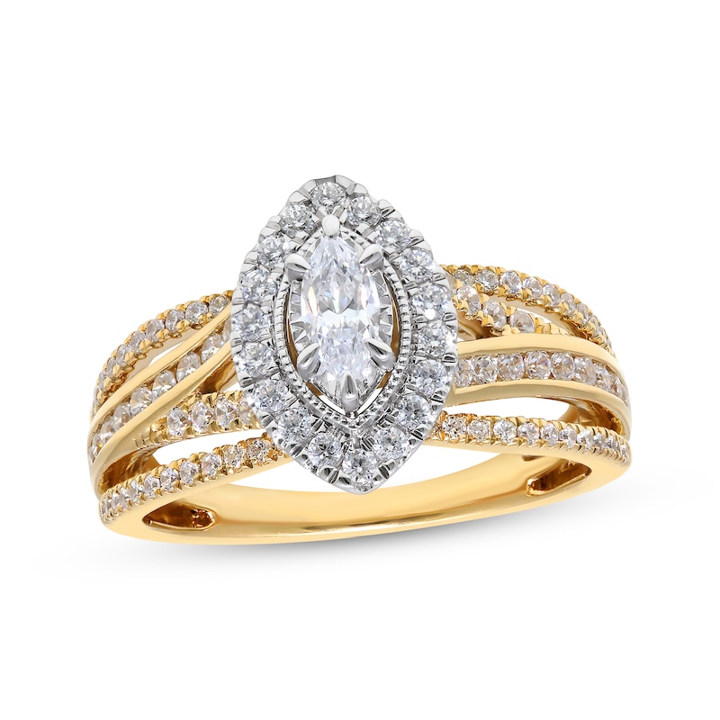 Main Image 1 of Now + Forever Marquise-Cut Diamond Halo Split Shank Engagement Ring 1 ct tw 14K Yellow Gold