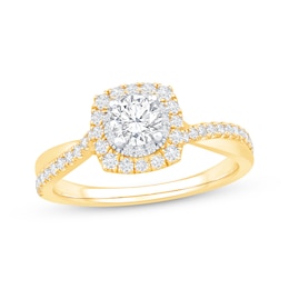 Now + Forever Round-Cut Diamond Double Halo Engagement Ring 7/8 ct tw 14K Yellow Gold