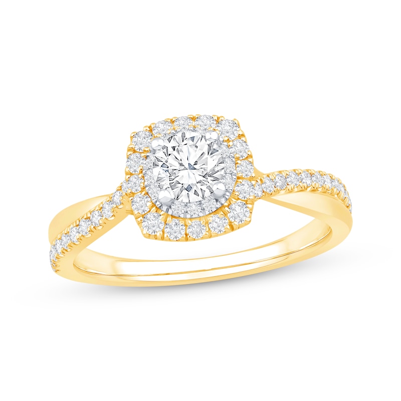 Main Image 1 of Now + Forever Round-Cut Diamond Double Halo Engagement Ring 7/8 ct tw 14K Yellow Gold