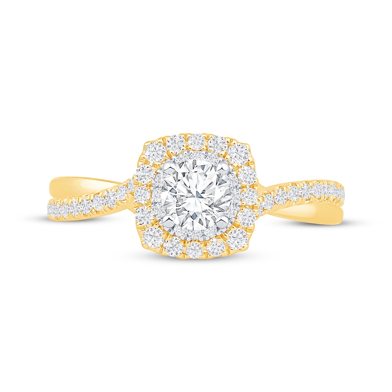 Main Image 3 of Now + Forever Round-Cut Diamond Double Halo Engagement Ring 7/8 ct tw 14K Yellow Gold