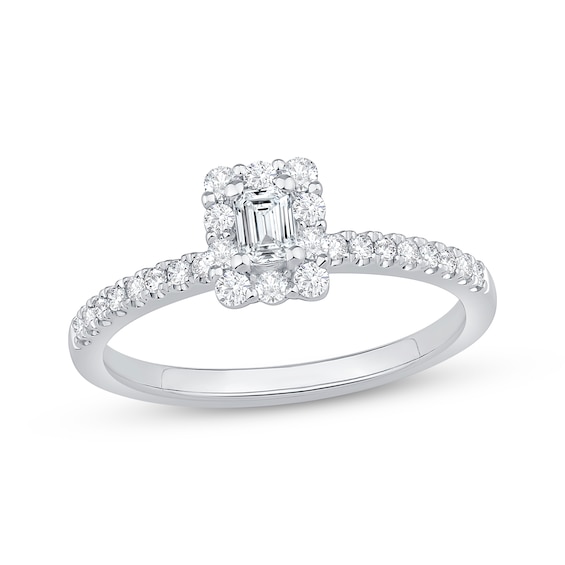 Now + Forever Emerald-Cut Diamond Halo Engagement Ring 1/2 ct tw 14K White Gold