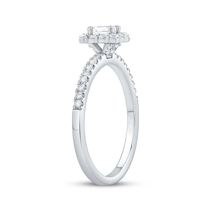 Main Image 2 of Now + Forever Emerald-Cut Diamond Halo Engagement Ring 1/2 ct tw 14K White Gold