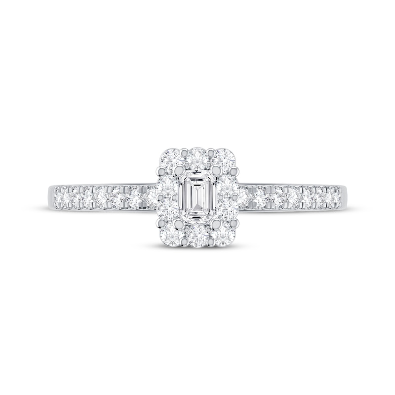 Main Image 3 of Now + Forever Emerald-Cut Diamond Halo Engagement Ring 1/2 ct tw 14K White Gold