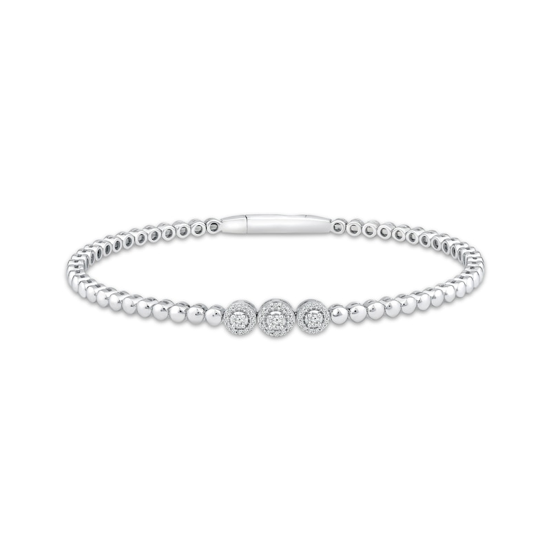 Memories Moments Magic Diamond Three-Stone Beaded Flex Bangle 1/5 ct tw Sterling Silver & Titanium