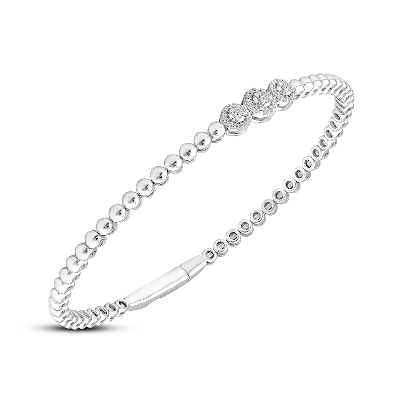 Memories Moments Magic Diamond Three-Stone Beaded Flex Bangle 1/5 ct tw Sterling Silver & Titanium