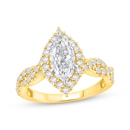 Now + Forever Lab-Grown Diamonds Marquise-Cut Halo Twist Engagement Ring 1-1/2 ct tw 14K Yellow Gold