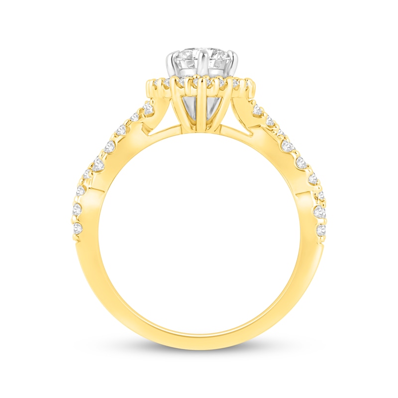 Main Image 3 of Now + Forever Lab-Grown Diamonds Marquise-Cut Halo Twist Engagement Ring 1-1/2 ct tw 14K Yellow Gold