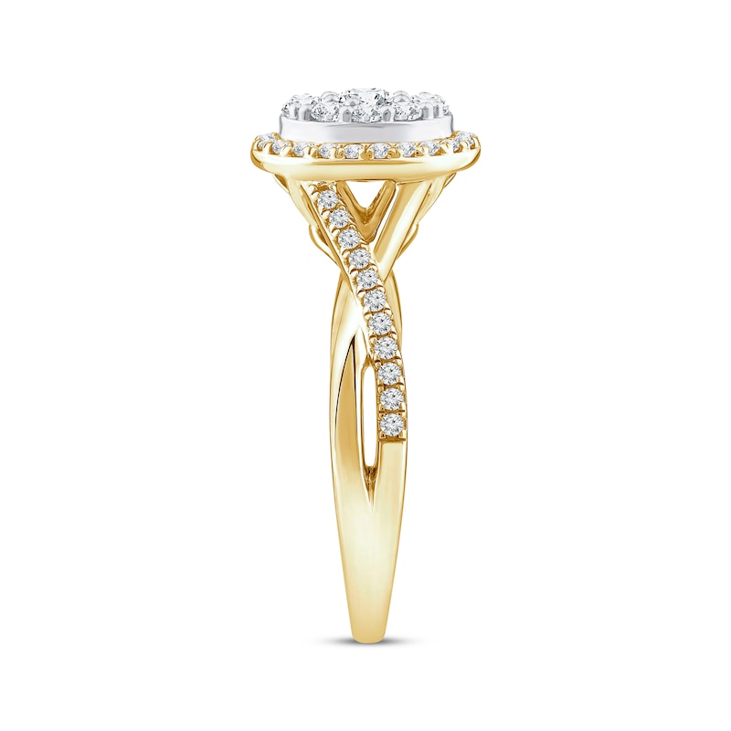 Main Image 2 of Now + Forever Multi-Diamond Center Oval Halo Engagement Ring 1/2 ct tw 14K Yellow Gold