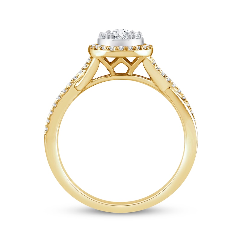 Main Image 3 of Now + Forever Multi-Diamond Center Oval Halo Engagement Ring 1/2 ct tw 14K Yellow Gold