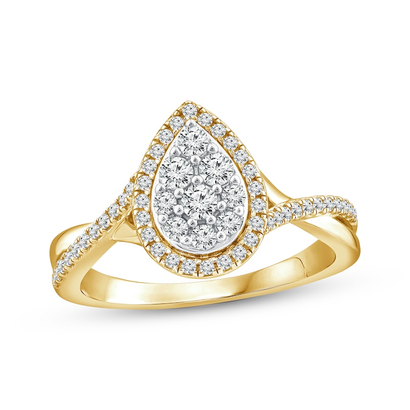 Main Image 1 of Now + Forever Multi-Diamond Center Teardrop Halo Engagement Ring 1/2 ct tw 14K Yellow Gold