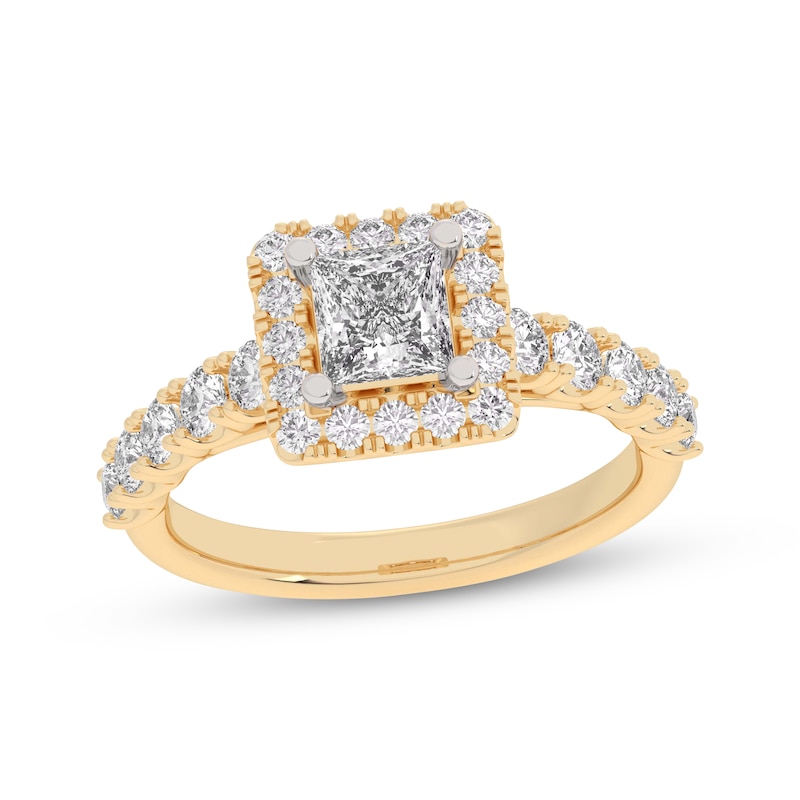 Main Image 1 of Now + Forever Lab-Grown Diamonds Princess-Cut Halo Engagement Ring 2 ct tw 14K Yellow Gold