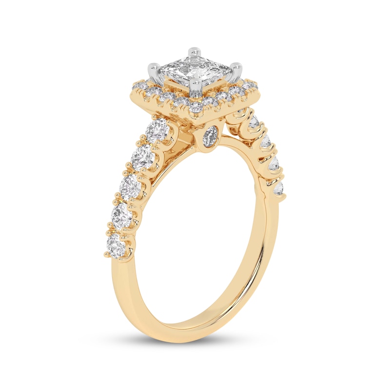 Main Image 2 of Now + Forever Lab-Grown Diamonds Princess-Cut Halo Engagement Ring 2 ct tw 14K Yellow Gold