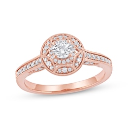 Now + Forever Round-Cut Diamond Vintage-Style Engagement Ring 1/2 ct tw 14K Rose Gold
