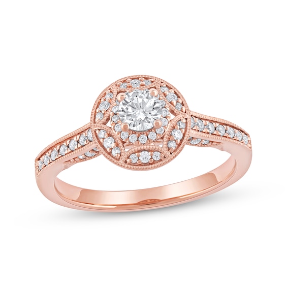 Round-Cut Diamond Vintage-Style Engagement Ring 1/2 ct tw 14K Rose Gold
