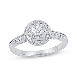 Now + Forever Round-Cut Diamond Vintage-Style Engagement Ring 1/2 ct tw 14K White Gold