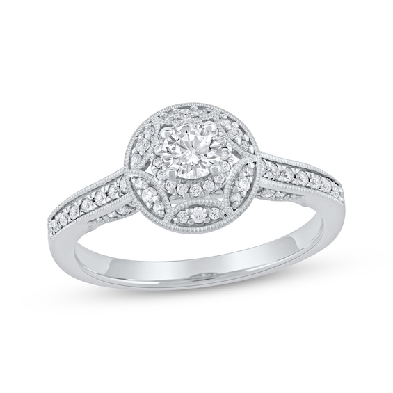 Now + Forever Round-Cut Diamond Vintage-Style Engagement Ring 1/2 ct tw 14K White Gold
