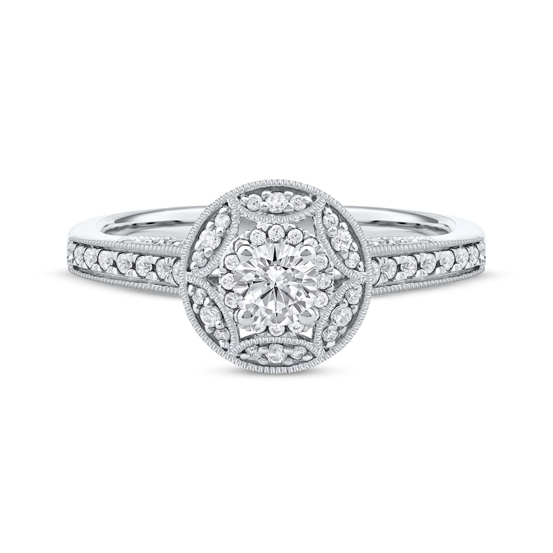 Main Image 3 of Now + Forever Round-Cut Diamond Vintage-Style Engagement Ring 1/2 ct tw 14K White Gold