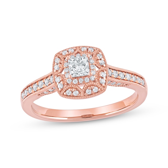 Now + Forever Princess-Cut Diamond Vintage-Style Engagement Ring 1/2 ct tw 14K Rose Gold