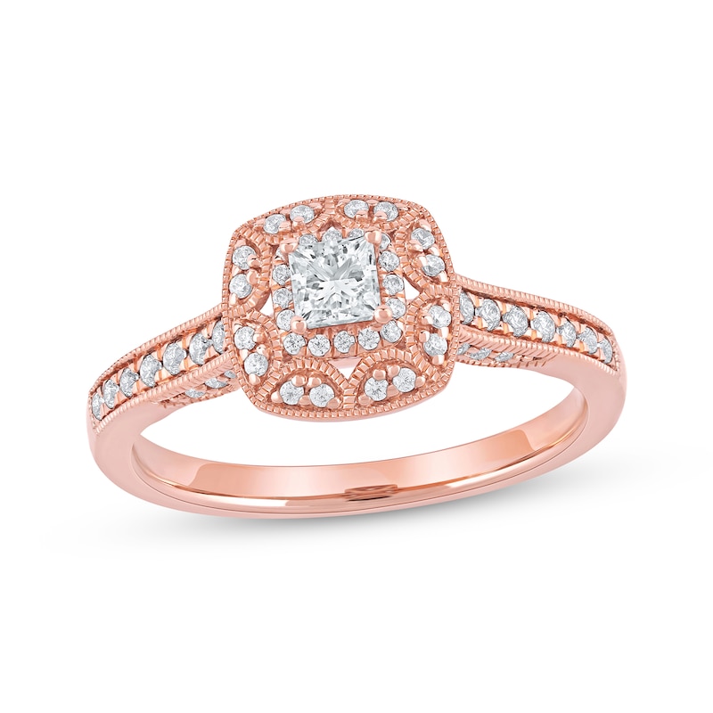 Main Image 1 of Now + Forever Princess-Cut Diamond Vintage-Style Engagement Ring 1/2 ct tw 14K Rose Gold