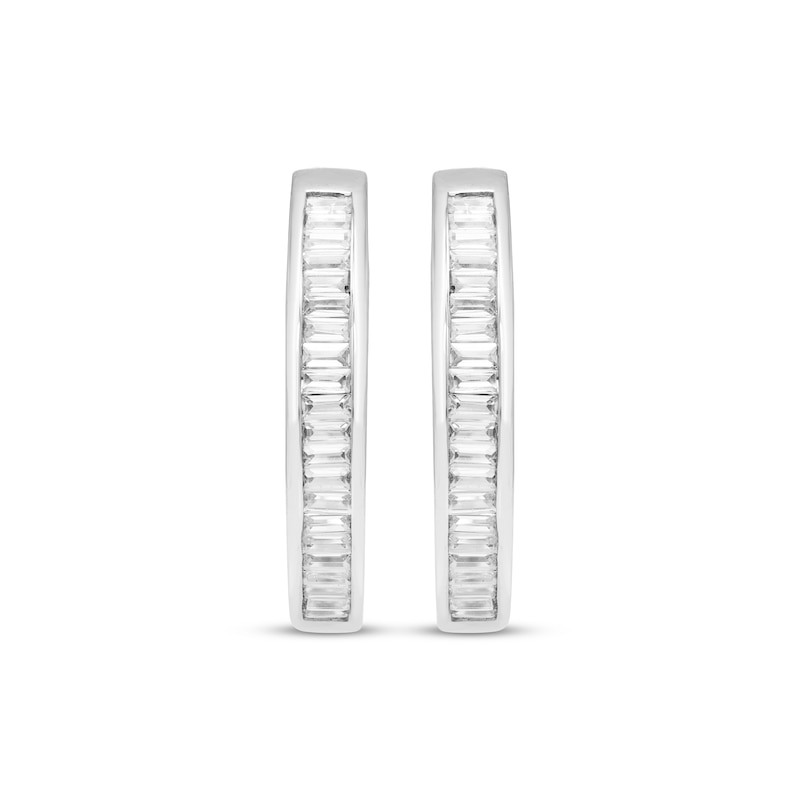 Main Image 2 of Baguette-Cut Diamond Hoop Earrings 1 ct tw 10K White Gold