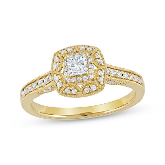 Now + Forever Princess-Cut Diamond Vintage-Style Engagement Ring 1/2 ct tw 14K Yellow Gold