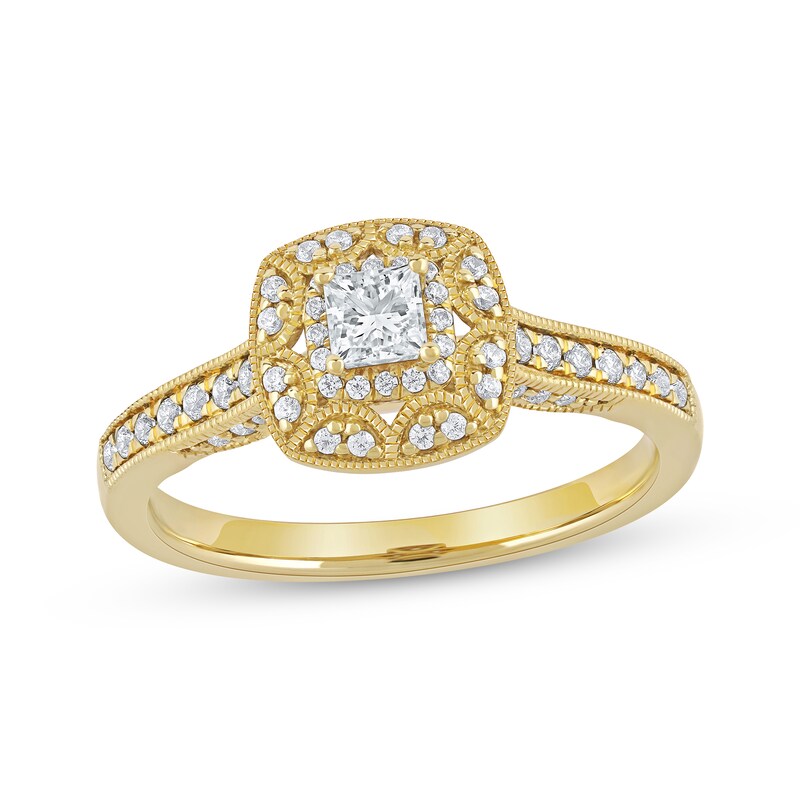 Main Image 1 of Now + Forever Princess-Cut Diamond Vintage-Style Engagement Ring 1/2 ct tw 14K Yellow Gold