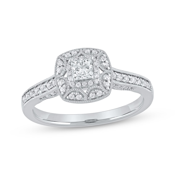 Now + Forever Princess-Cut Diamond Vintage-Style Engagement Ring 1/2 ct tw 14K White Gold
