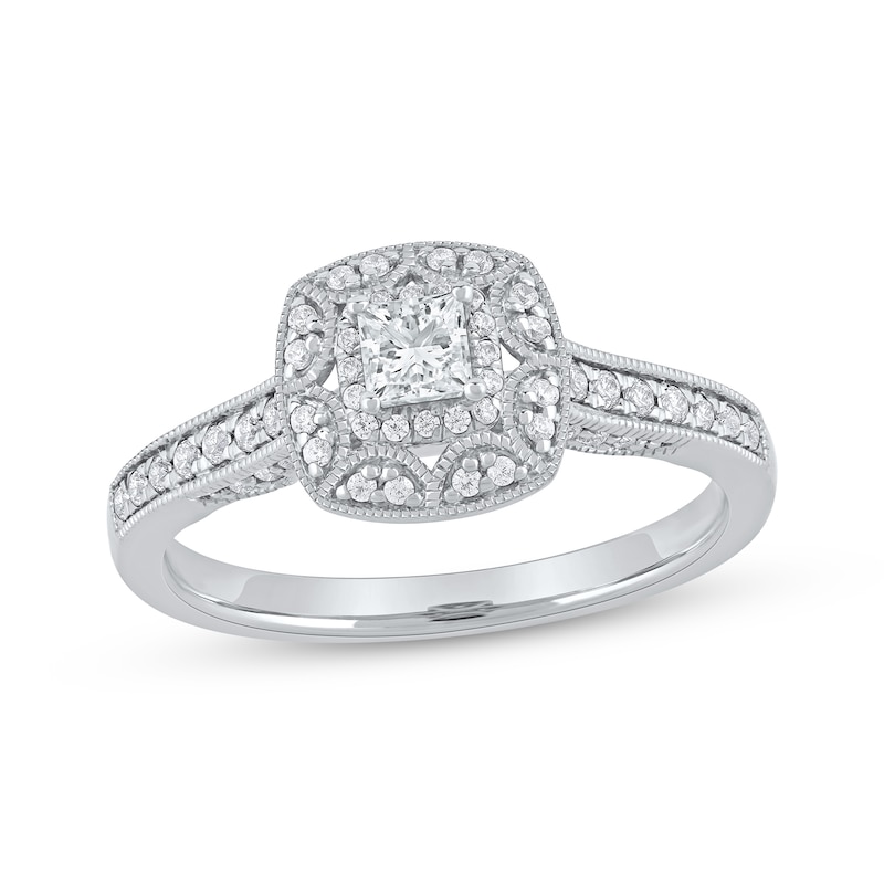 Main Image 1 of Now + Forever Princess-Cut Diamond Vintage-Style Engagement Ring 1/2 ct tw 14K White Gold