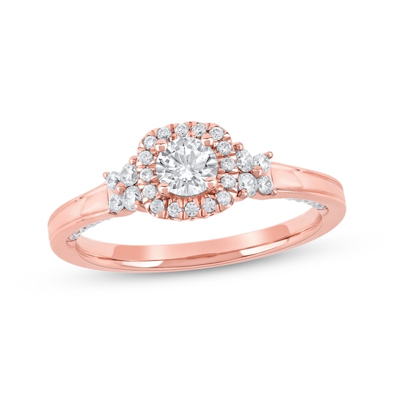 Round-Cut Diamond Double Halo Engagement Ring 3/4 ct tw 14K Rose Gold