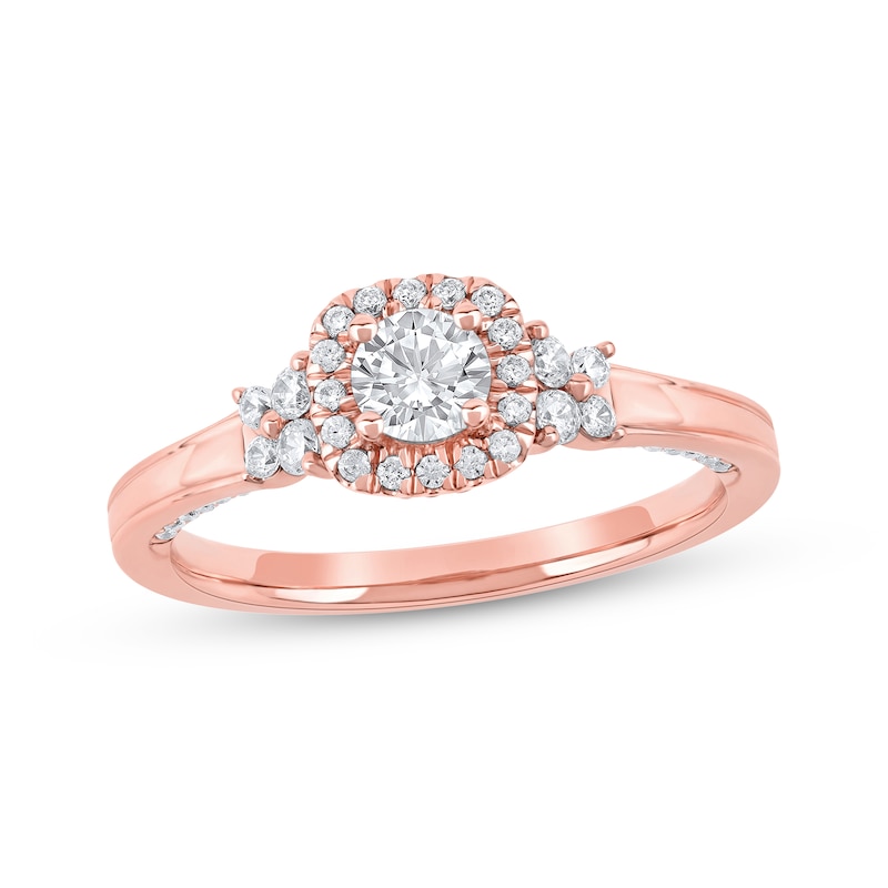 Main Image 1 of Now + Forever Round-Cut Diamond Double Halo Engagement Ring 3/4 ct tw 14K Rose Gold