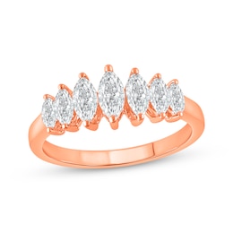 Now + Forever Lab-Grown Diamonds Marquise-Cut Seven-Stone Anniversary Ring 1 ct tw 14K Rose Gold