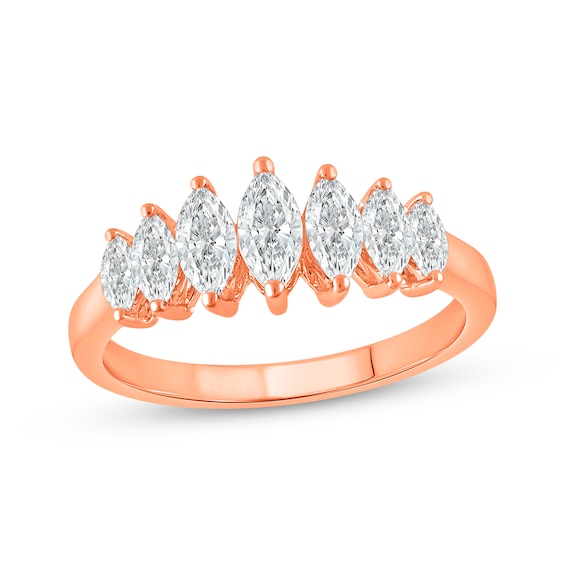Now + Forever Lab-Grown Diamonds Marquise-Cut Seven-Stone Anniversary Ring 1 ct tw 14K Rose Gold