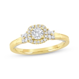 Now + Forever Round-Cut Diamond Double Halo Engagement Ring 3/4 ct tw 14K Yellow Gold