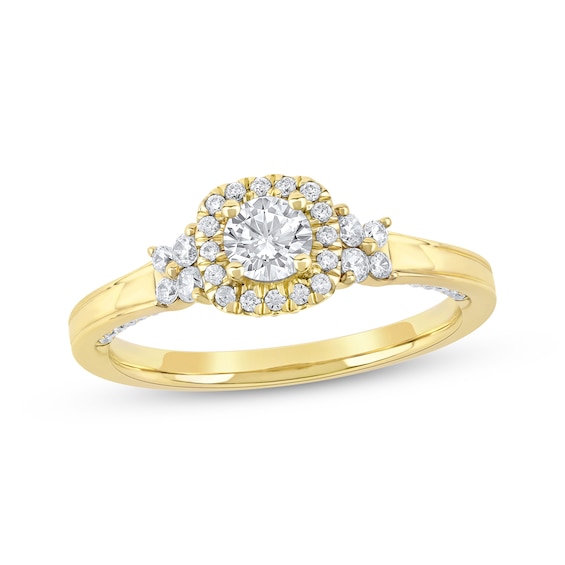 Round-Cut Diamond Double Halo Engagement Ring 3/4 ct tw 14K Gold