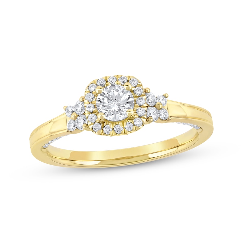 Main Image 1 of Now + Forever Round-Cut Diamond Double Halo Engagement Ring 3/4 ct tw 14K Yellow Gold