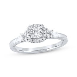 Now + Forever Round-Cut Diamond Double Halo Engagement Ring 3/4 ct tw 14K White Gold