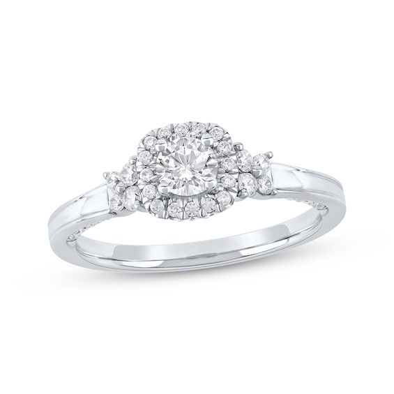 Now + Forever Round-Cut Diamond Double Halo Engagement Ring 3/4 ct tw 14K White Gold