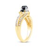 Thumbnail Image 2 of Memories Moments Magic Round-Cut Black & White Diamond Three-Stone Engagement Ring 1 ct tw 14K Yellow Gold