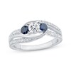 Thumbnail Image 1 of Memories Moments Magic Round-Cut Diamond & Blue Sapphire Three-Stone Engagement Ring 5/8 ct tw 14K White Gold