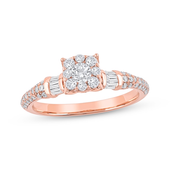 Round-Cut Diamond Halo Engagement Ring 3/4 ct tw 14K Rose Gold