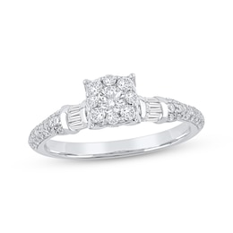 Now + Forever Round-Cut Diamond Halo Engagement Ring 3/4 ct tw 14K White Gold