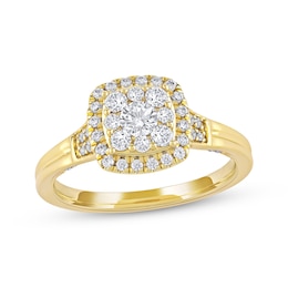 Now + Forever Round-Cut Diamond Halo Engagement Ring 3/4 ct tw 14K Yellow Gold