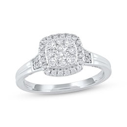 Now + Forever Round-Cut Diamond Halo Engagement Ring 3/4 ct tw 14K White Gold