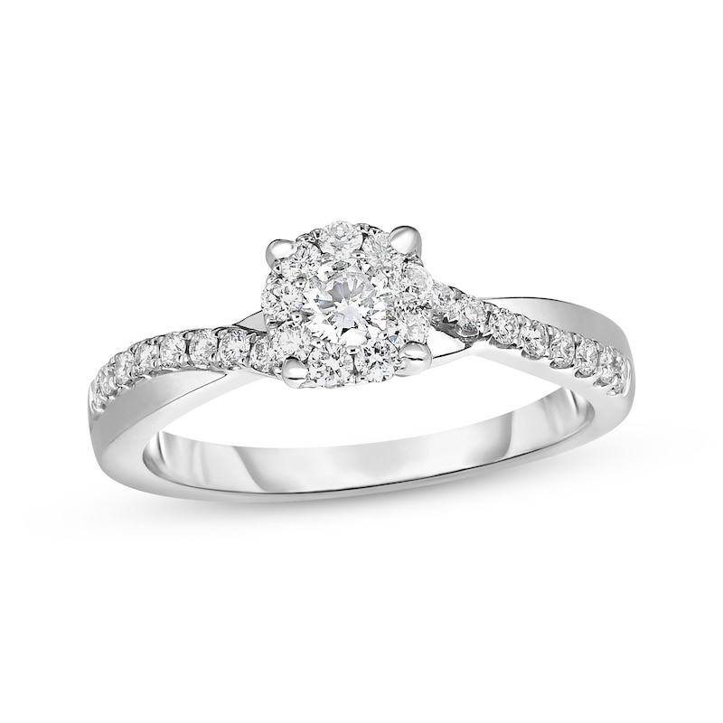 Round-Cut Diamond Halo Engagement Ring 1/2 ct tw 10K White Gold | Kay
